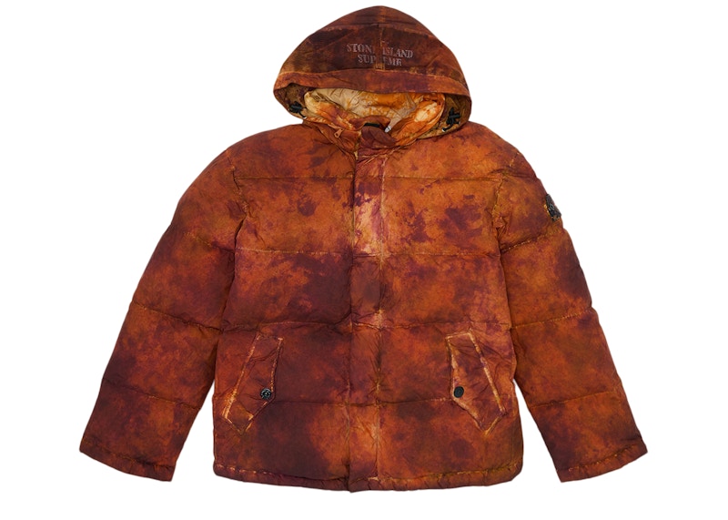 Supreme Stone Island Painted Camo Crinkle Down Jacket Coral