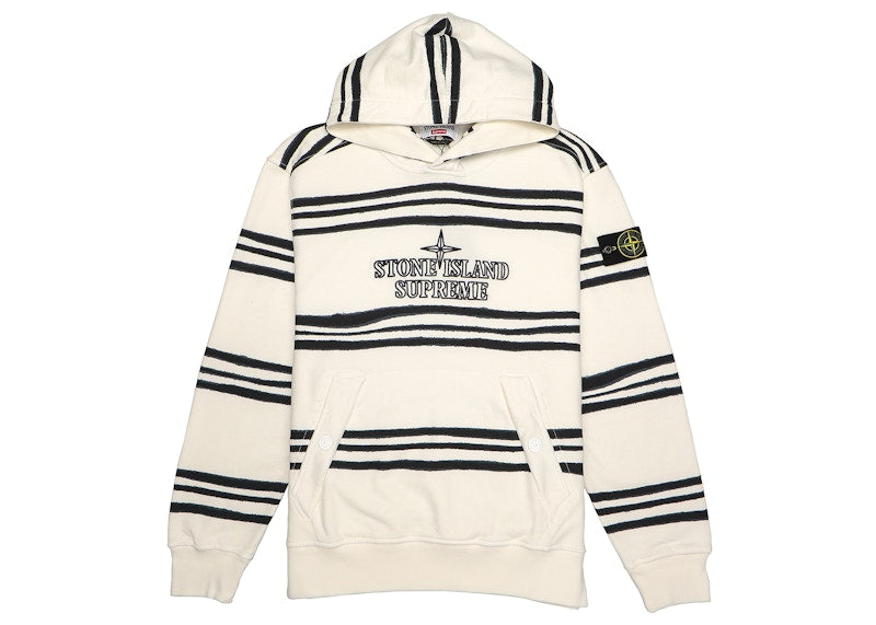 Supreme Stone Island Warp Stripe Hooded Sweatshirt White