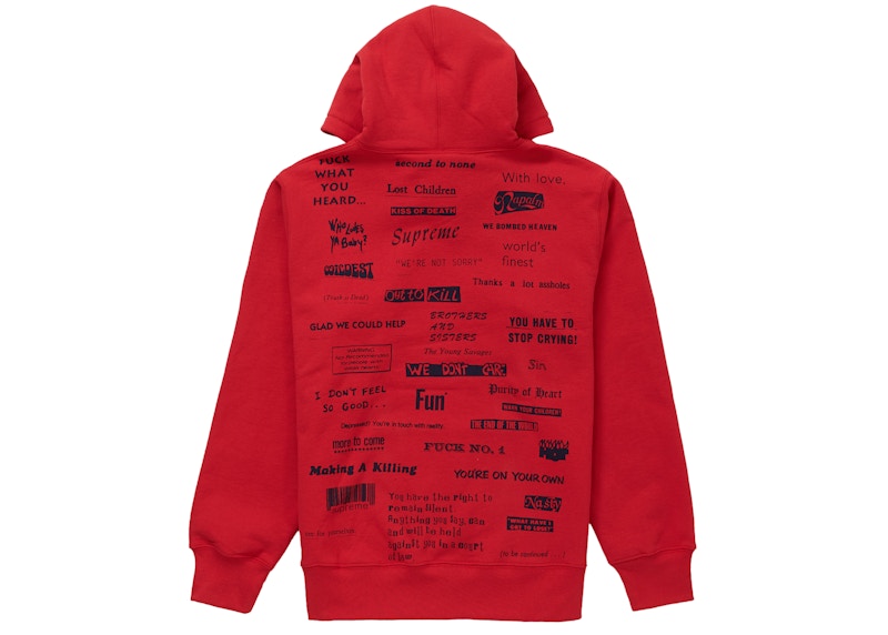 Supreme Stop Crying Hooded Sweatshirt Red