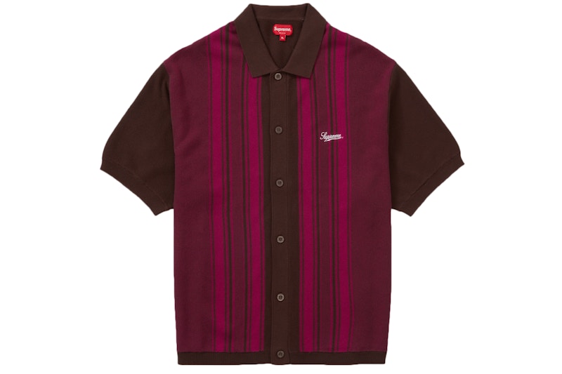 Supreme Stripe Button Up Polo Brown