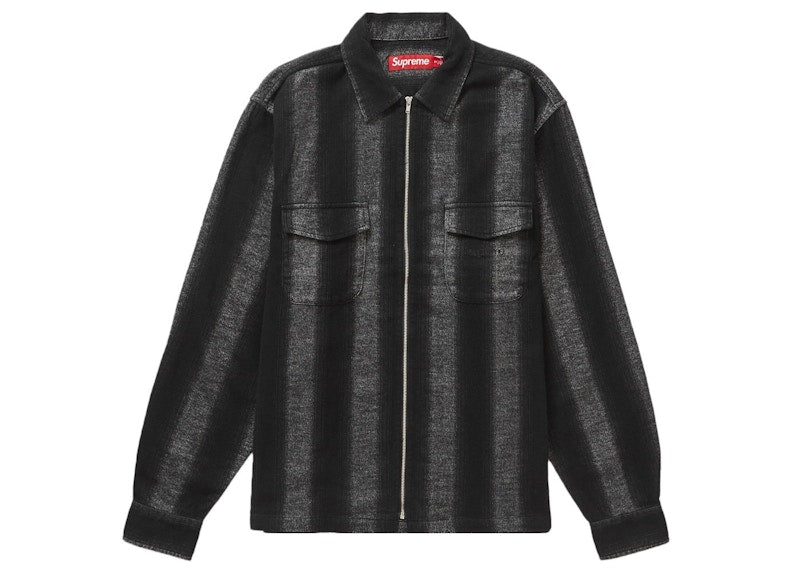 Supreme Stripe Flannel Zip Up Shirt Black