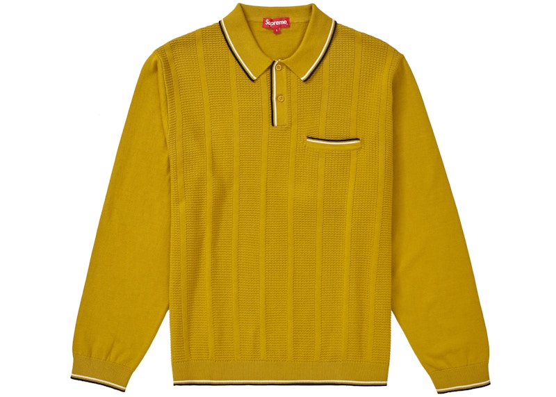 Supreme Stripe Rib L/S Knit Polo Light Olive