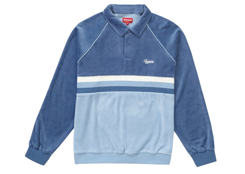 Supreme Stripe Velour Raglan L/S Polo Blue