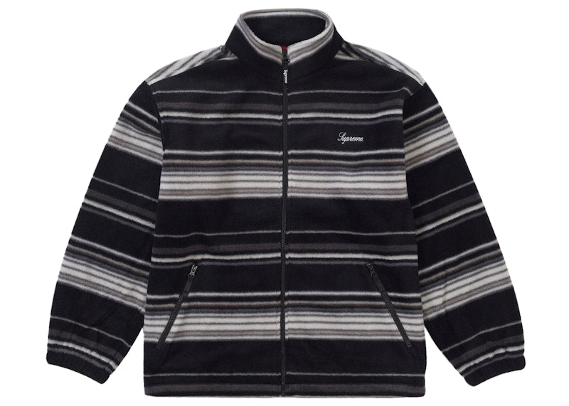 Supreme Stripe Zip Up Fleece Jacket Black