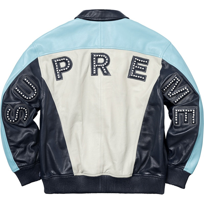 Supreme Studded Arc Logo Leather Jacket White