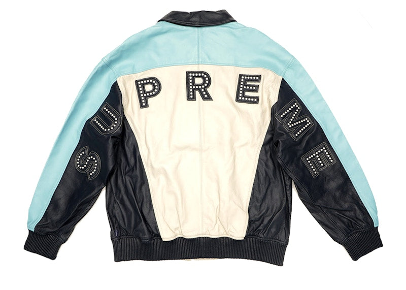 Supreme Studded Arc Logo Leather Jacket White