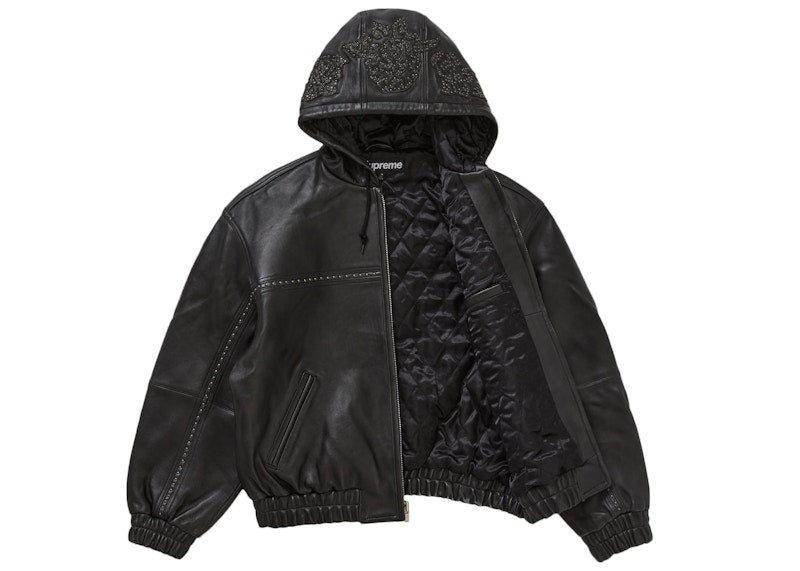 Supreme Studded Hooded Leather Jacket Black