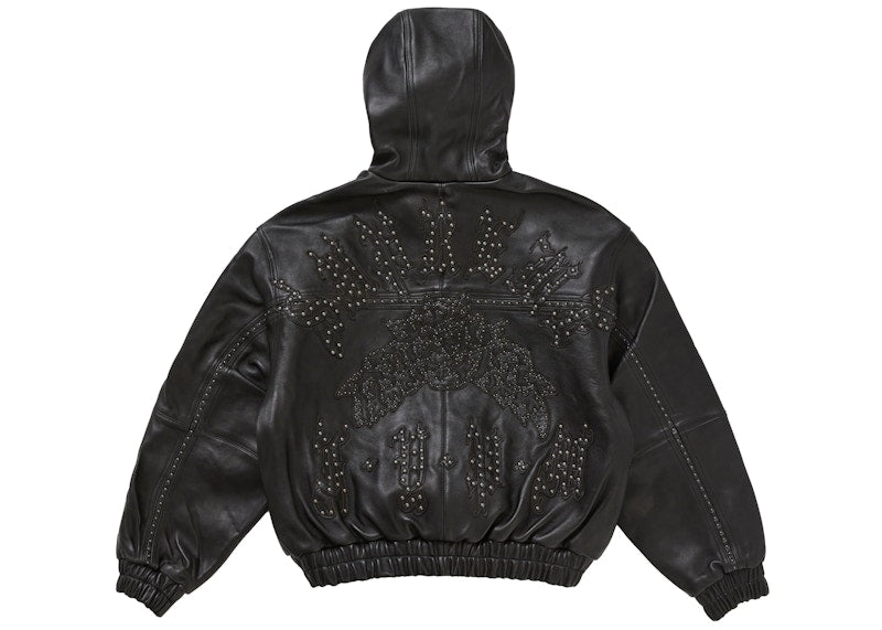 Supreme Studded Hooded Leather Jacket Black