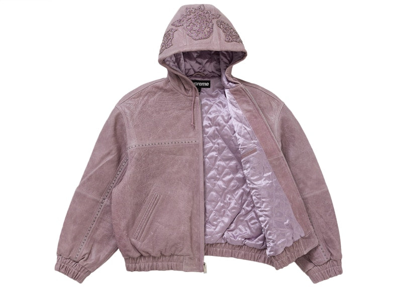 Supreme Studded Hooded Leather Jacket Lilac