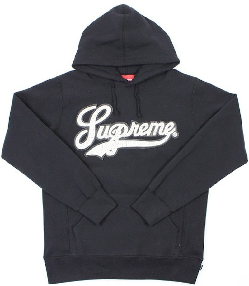 Supreme Studded Leather Script Hooded Sweatshirt Black