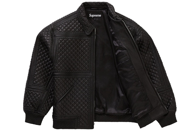 Supreme Studded Quilted Leather Jacket Black