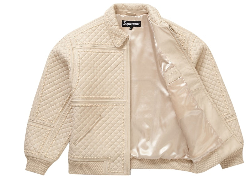 Supreme Studded Quilted Leather Jacket White