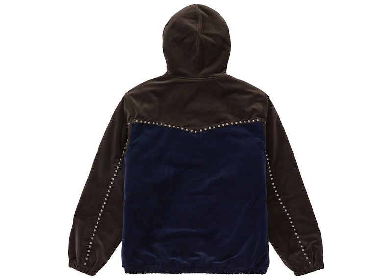 Supreme Studded Velvet Hooded Work Jacket Navy