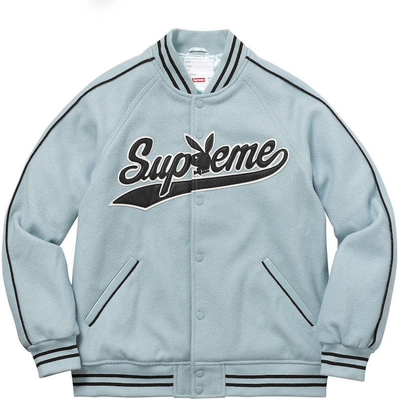 Supreme Playboy Wool Varsity Jacket Dusty Blue