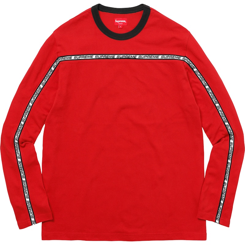 Supreme Tape Stripe L/S Pique Top Red