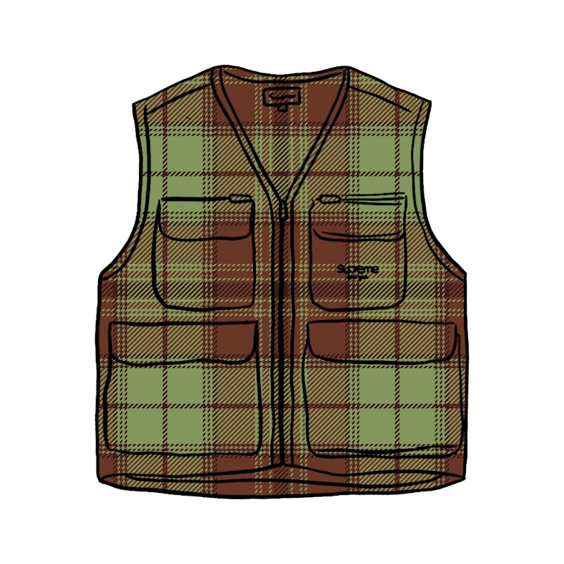 Supreme Tartan Flannel Cargo Vest Green