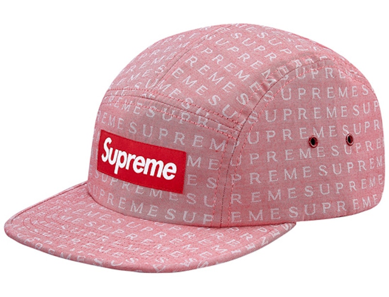 Supreme Text Jacquard Camp Cap Light Red