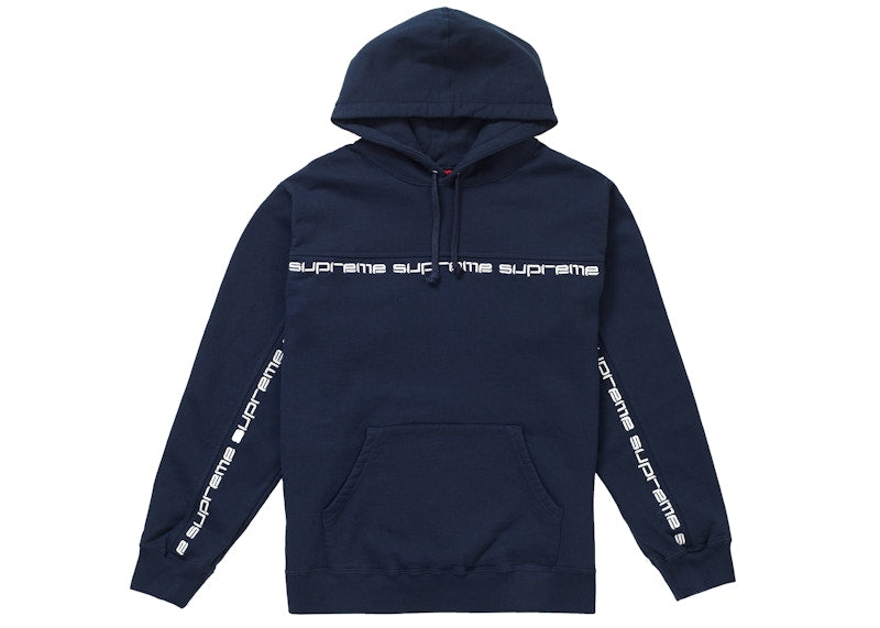 Supreme Text Stripe Hooded Sweatshirt Navy