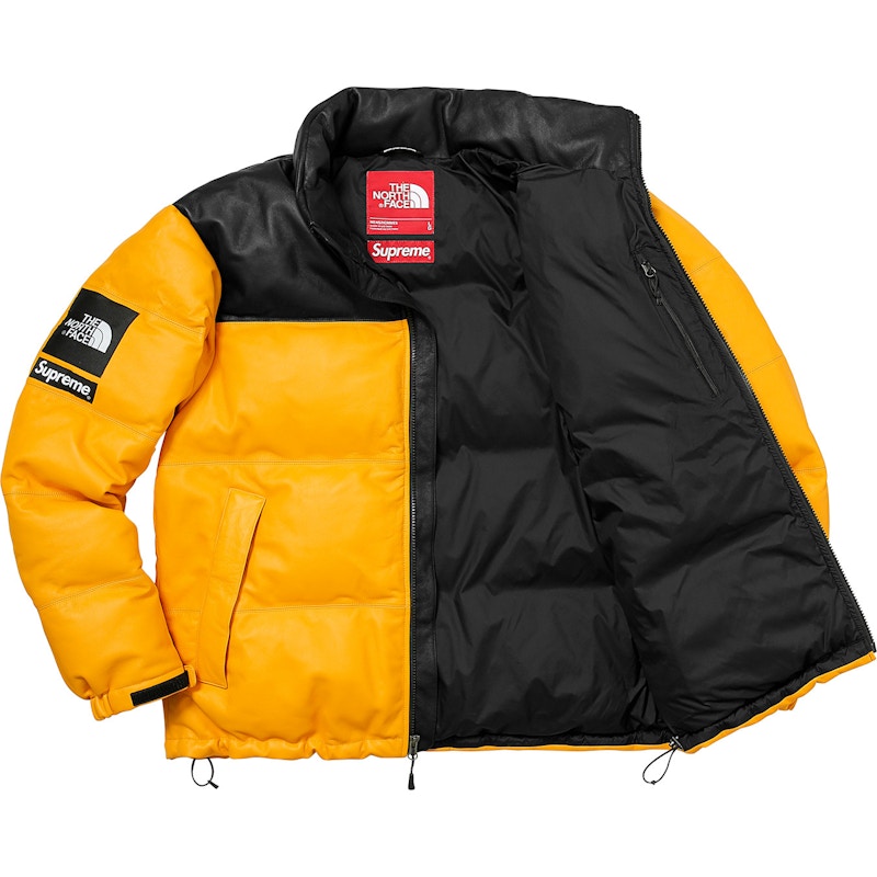 Supreme The North Face Leather Nuptse Jacket Yellow