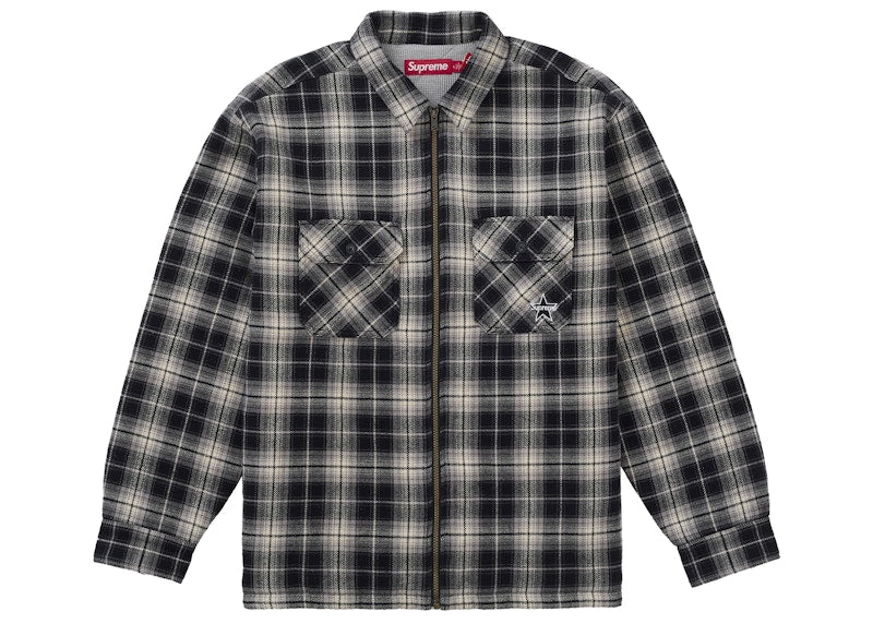 Supreme Thermal Lined Zip Up Flannel Shirt Black