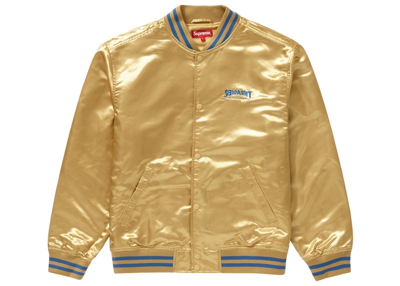 Supreme Thrasher Satin Varsity Jacket Gold