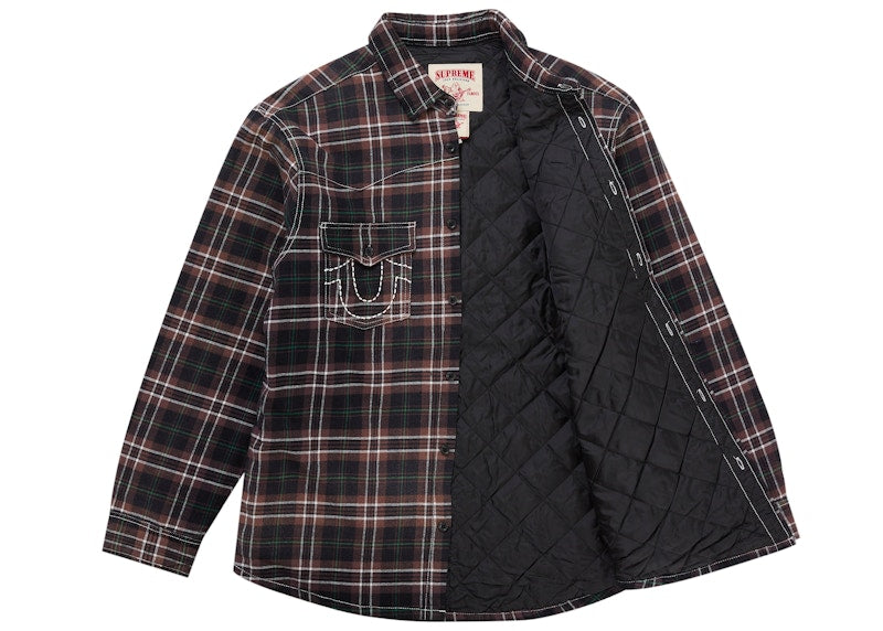 Supreme True Religion Quilted Lined Plaid Flannel Shirt Black