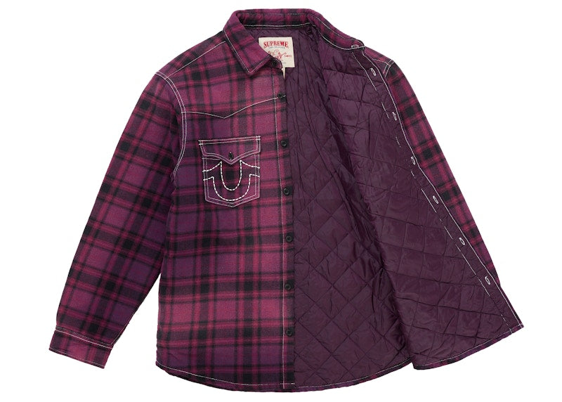 Supreme True Religion Quilted Lined Plaid Flannel Shirt Purple