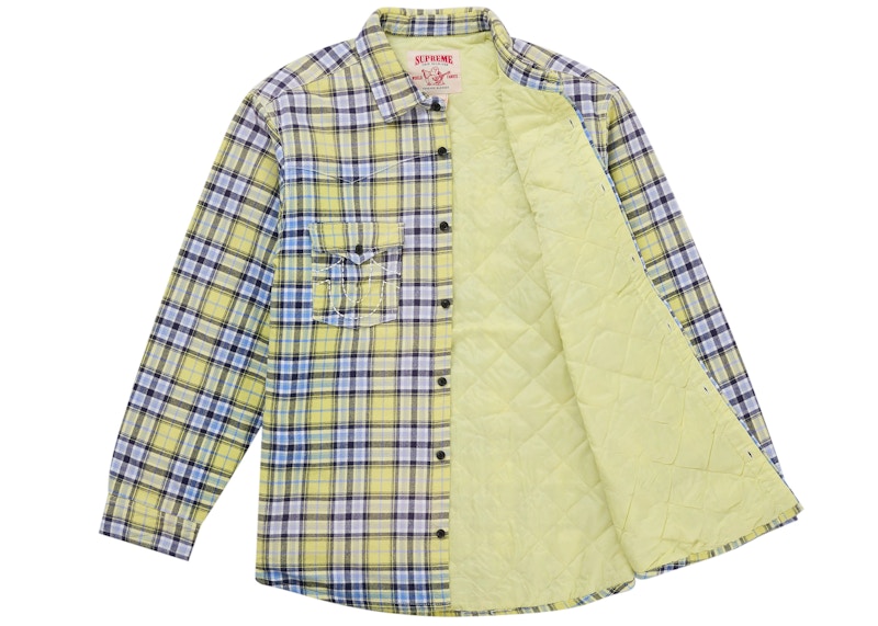 Supreme True Religion Quilted Lined Plaid Flannel Shirt Yellow