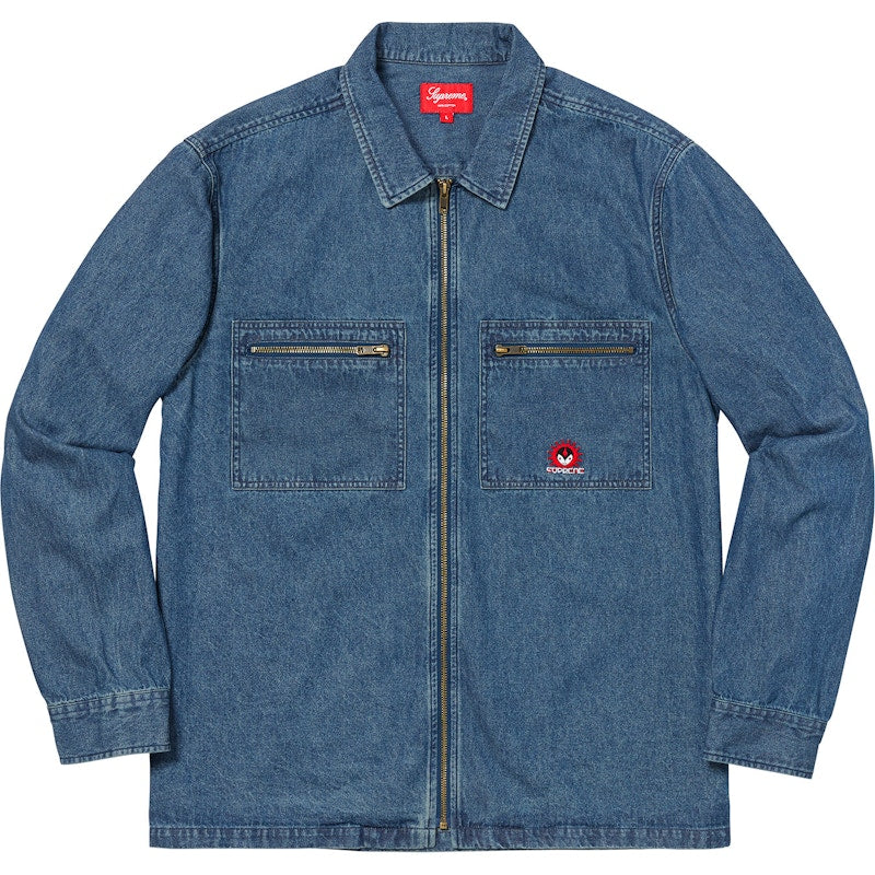 Supreme Vampire Denim Zip Up Shirt Blue Denim