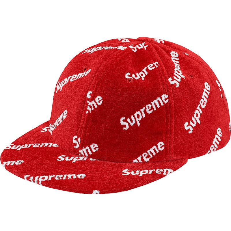 Supreme Velour Diagonal Logo 6-Panel Red