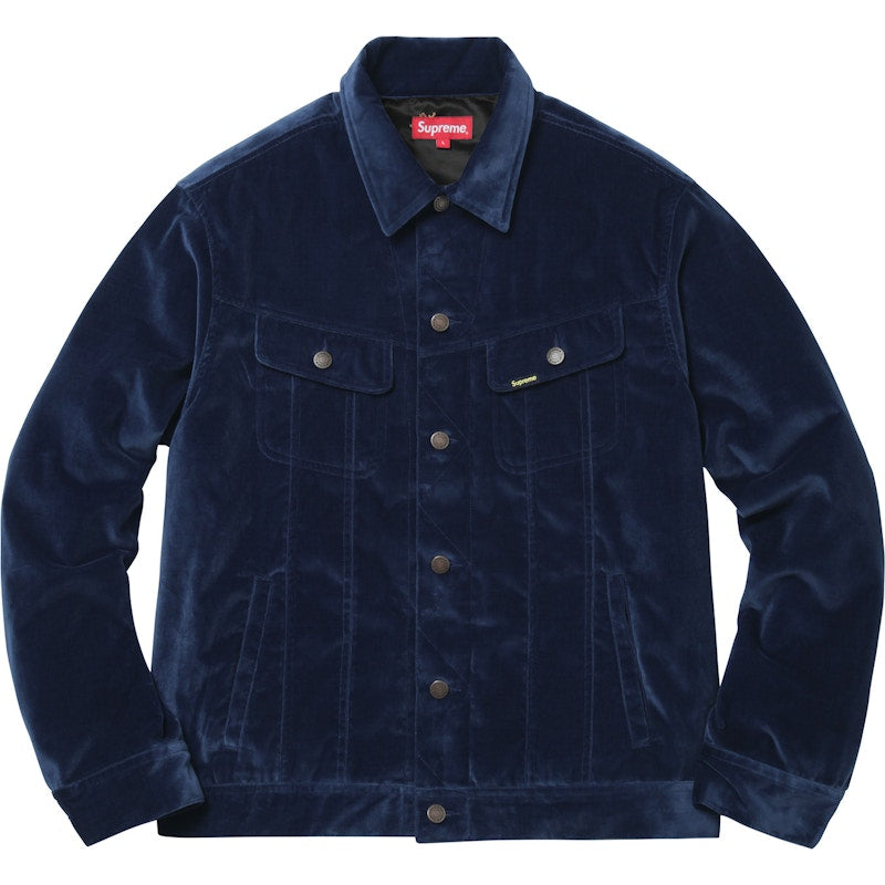 Supreme Velvet Trucker Jacket Navy