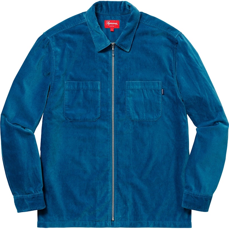 Supreme Velvet Zip Up Shirt Light Navy