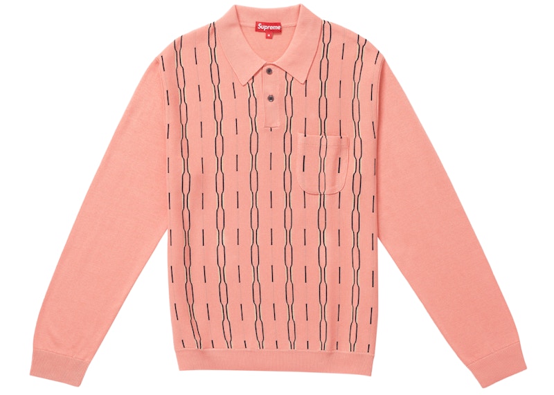 Supreme Vertical Stripe Knit L/S Polo Light Pink