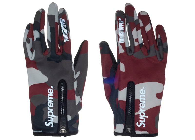 Supreme WINDSTOPPER Zip Gloves (FW25) Red Camo