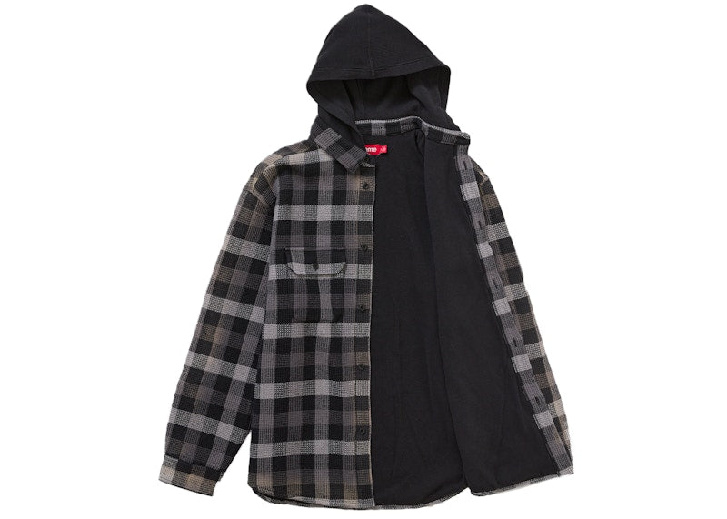 Supreme Waffle Plaid Hooded Shirt Black