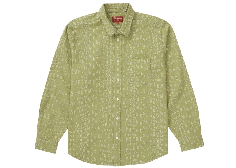 Supreme Warp Jacquard Logos Denim Shirt Sage