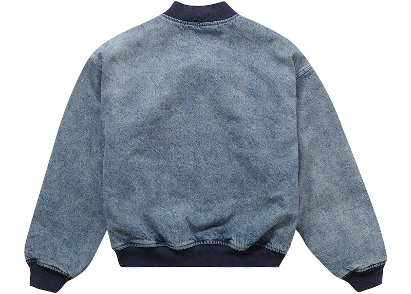 Supreme Washed Knockout Denim Varsity Jacket Washed Blue
