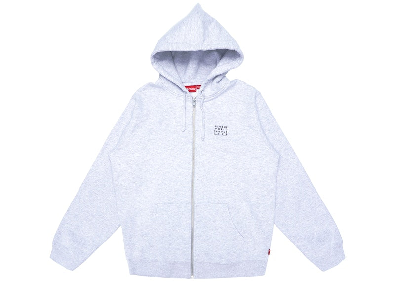 Supreme World Famous Zip Up Hooded Sweatshirt Ash Grey