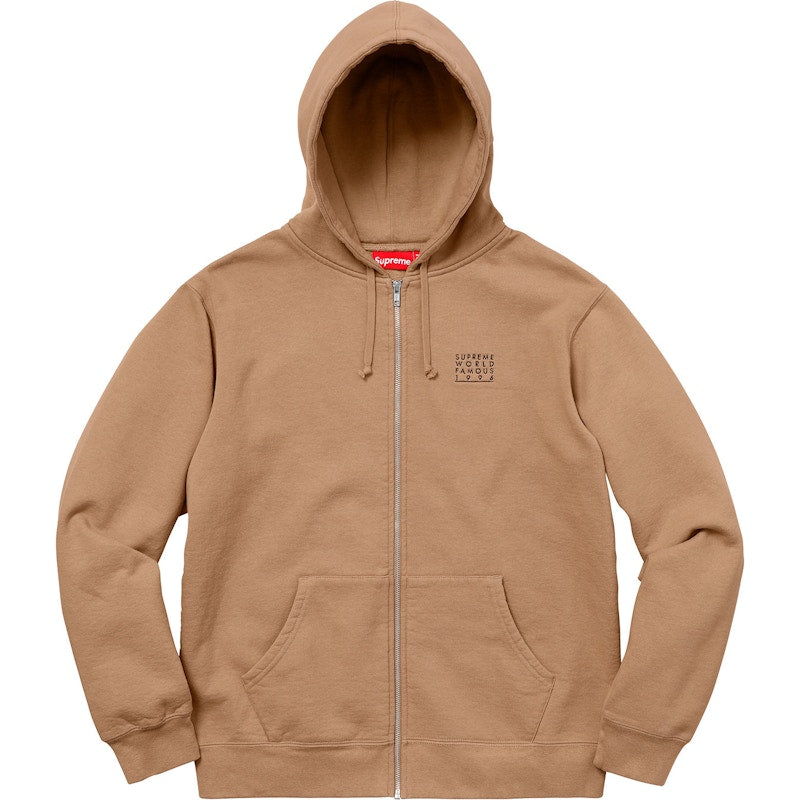 Supreme World Famous Zip Up Hooded Sweatshirt Light Brown