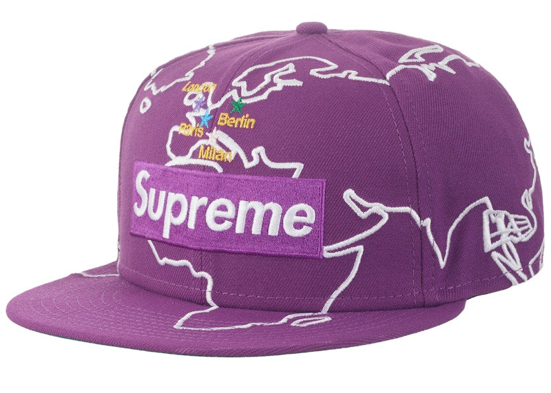 Supreme Worldwide Box Logo New Era Hat Purple