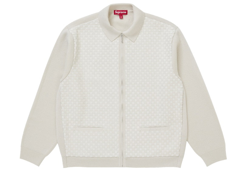 Supreme Woven Leather Zip Up Cardigan (FW24) White