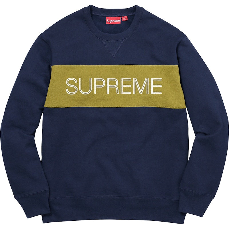 Supreme Zig Zag Stitch Panel Crewneck Navy
