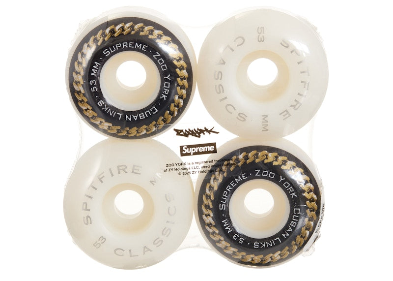 Supreme Zoo York Spitfire Cuban Links Classic Skateboard Wheels (Set of 4) White