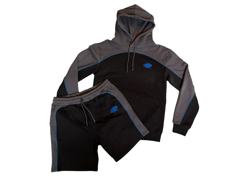 Syna Pipe Hoodie & Short Set Black/Grey/Blue