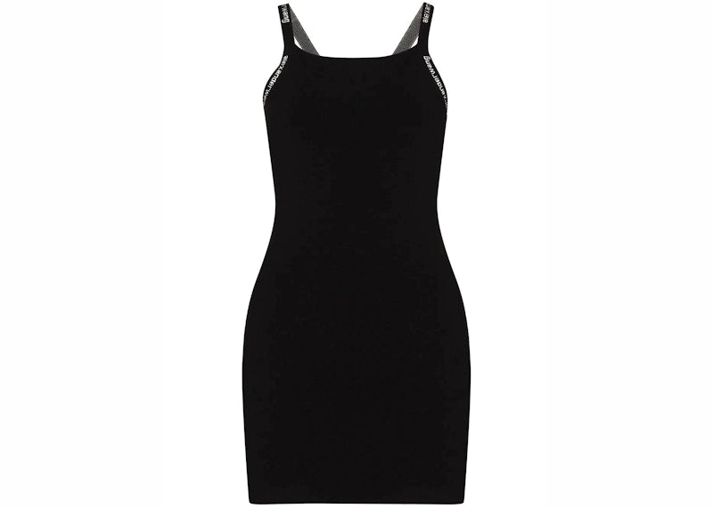 T by Alexander Wang Bodycon Logo Jacquard Trims Tank Dress Black
