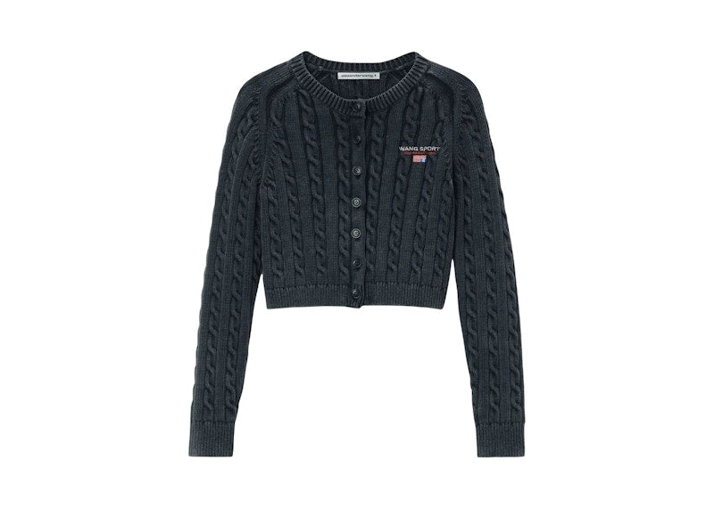 T by Alexander Wang Cropped Crewneck Cardigan Washed Black