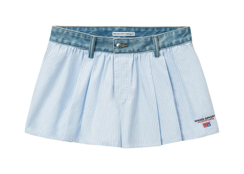 T by Alexander Wang Denim Waistband Shorts Oxford Blue White