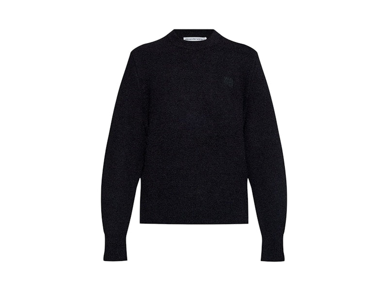 T by Alexander Wang Embroidered Logo Relaxed Crewneck Pullover Black