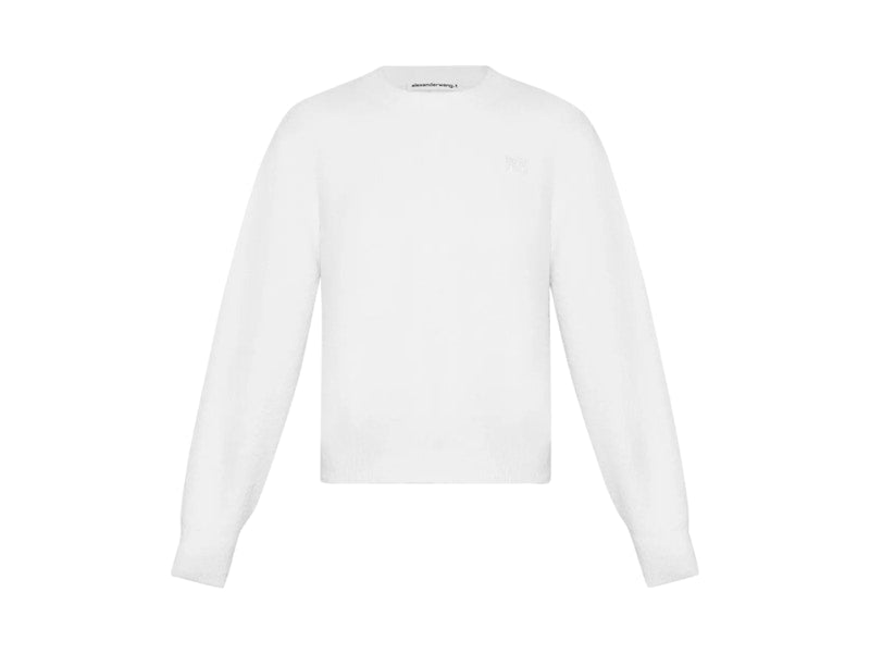 T by Alexander Wang Embroidered Logo Relaxed Crewneck Pullover White
