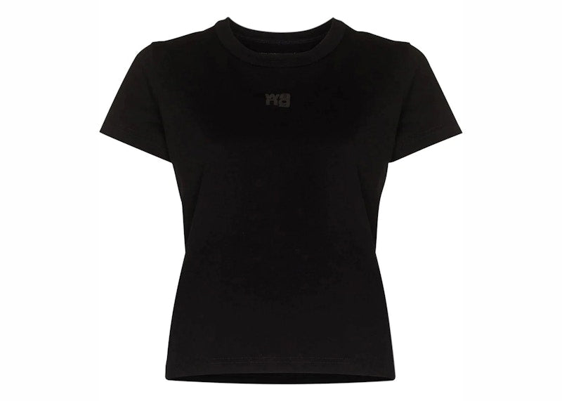 T by Alexander Wang Essential Jersey Shrunk Puff Logo Bound Neck Tee Black